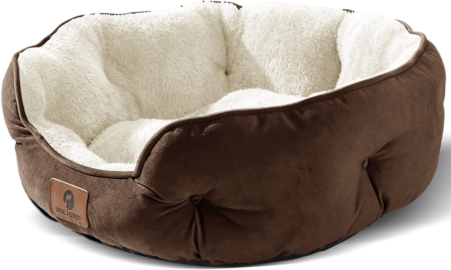 Pet Bed for Small Dogs - Extra Soft, Machine Washable, Anti-Slip Bottom - Brown, 20 Inches