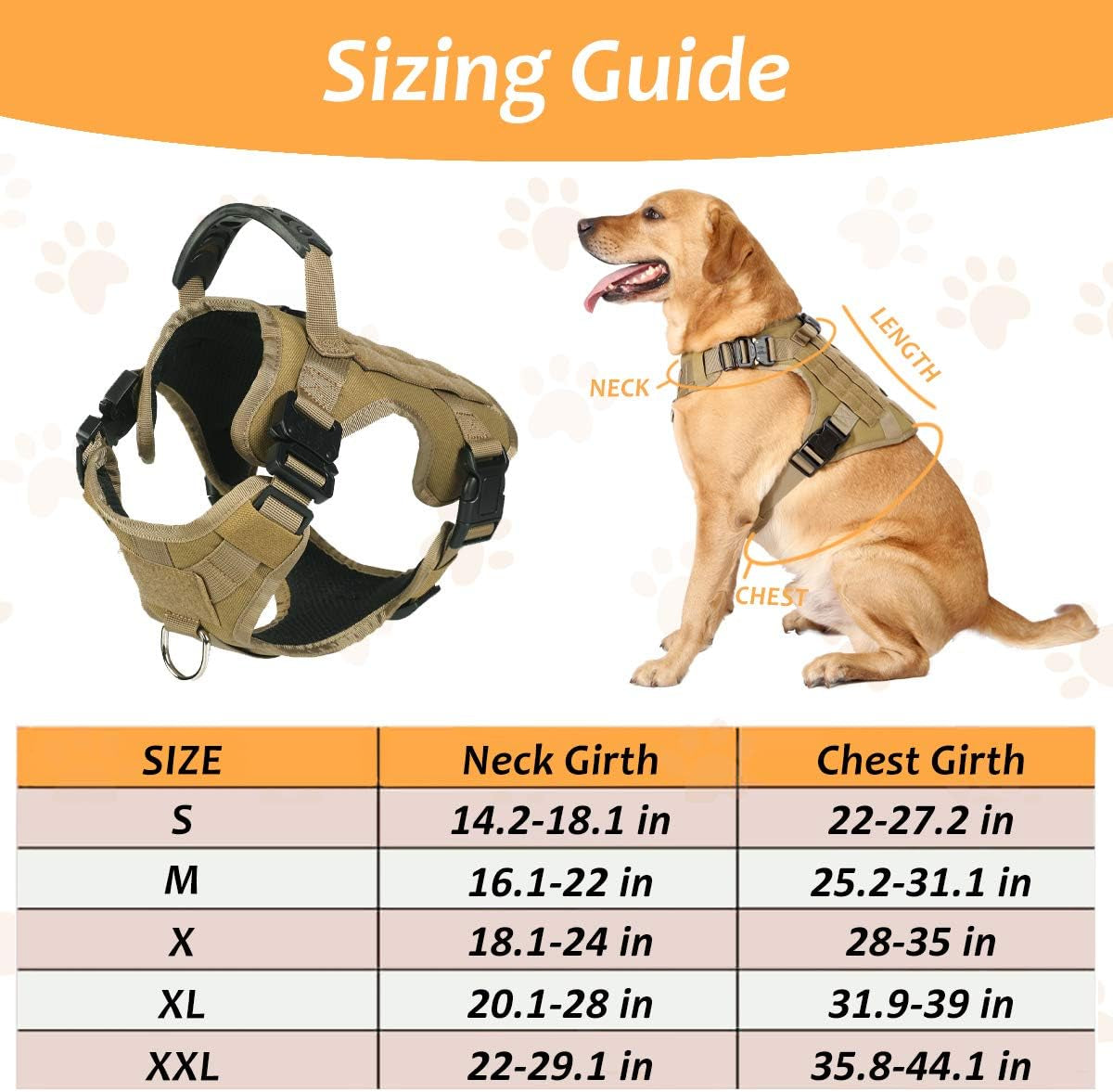 Tactical Dog Harness with Buckle, Dog Walking Training Vest with Handle,No Pulling Front Leash Clip,Hook and Loop Panel for Dog Patch (S , Brown)