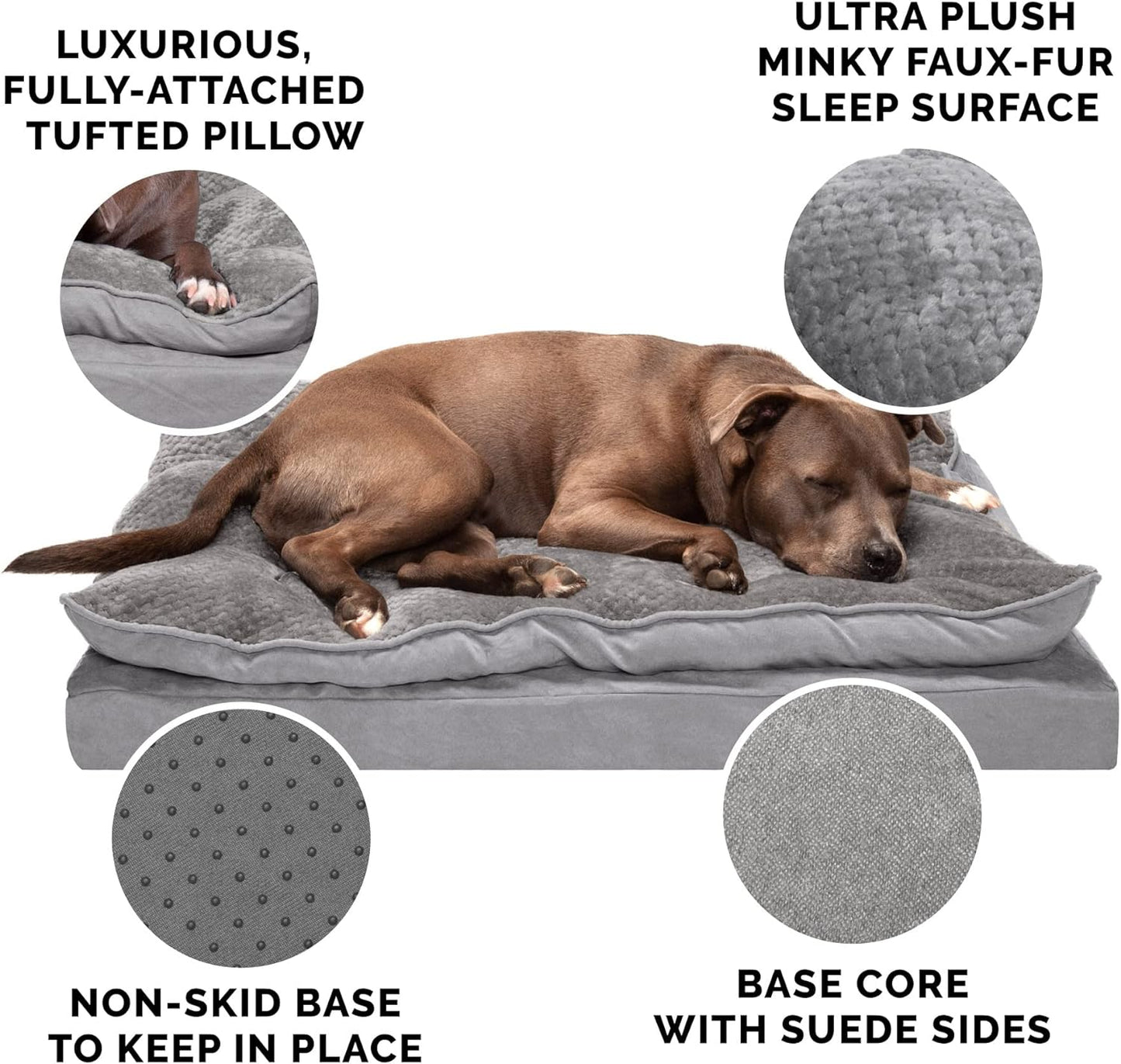 Orthopedic Dog Bed for Medium/Small Dogs W/ Pillow Cushion Top & Removable Washable Cover, for Dogs up to 35 Lbs - Minky Plush & Suede Pillow Top Mattress - Titanium Gray, Medium