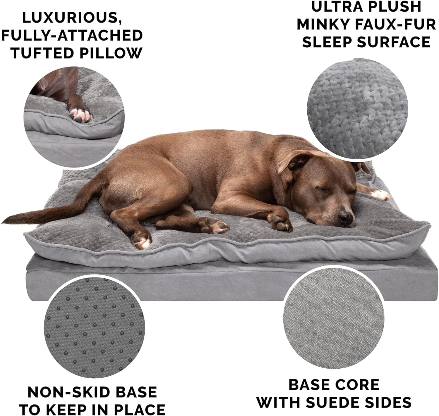 Orthopedic Dog Bed for Medium/Small Dogs W/ Pillow Cushion Top & Removable Washable Cover, for Dogs up to 35 Lbs - Minky Plush & Suede Pillow Top Mattress - Titanium Gray, Medium