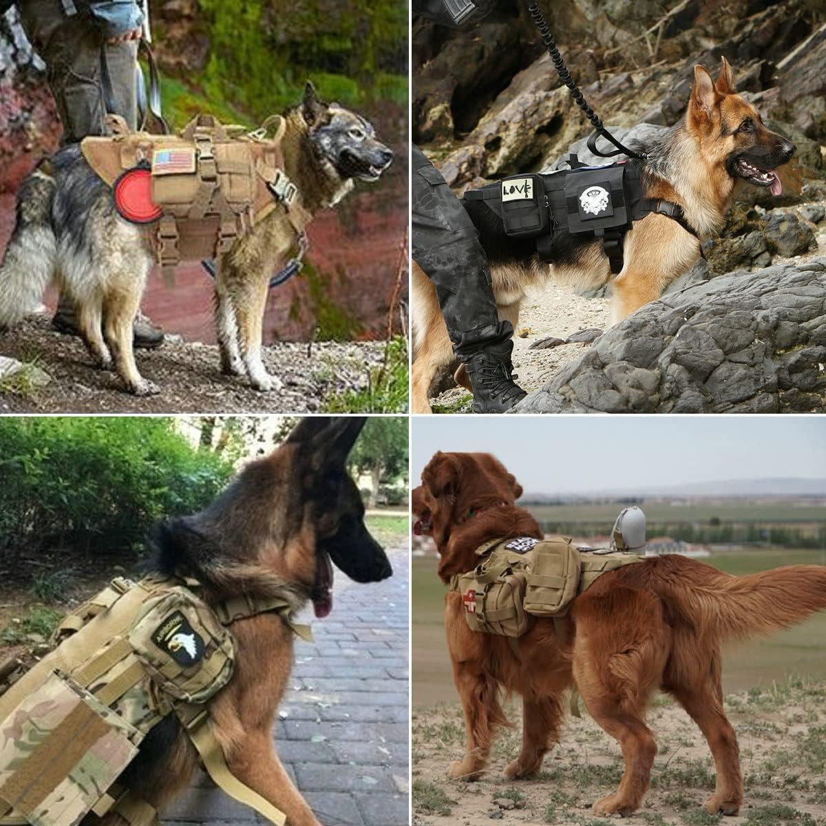 Dog Tactical Harness Molle Vest Adjustable Service Outdoor Training Harness with 3 Detachable Pouches Camouflage Size M