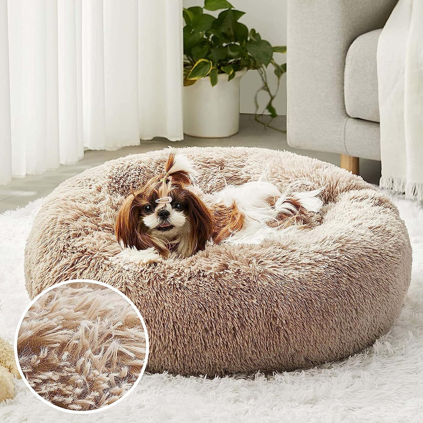 Professional Title: ```Western Home Faux Fur Pet Bed - Calming Anti-Anxiety Donut Cuddler for Small, Medium, and Large Pets - Round Warm Washable Bed (20", Brown)```