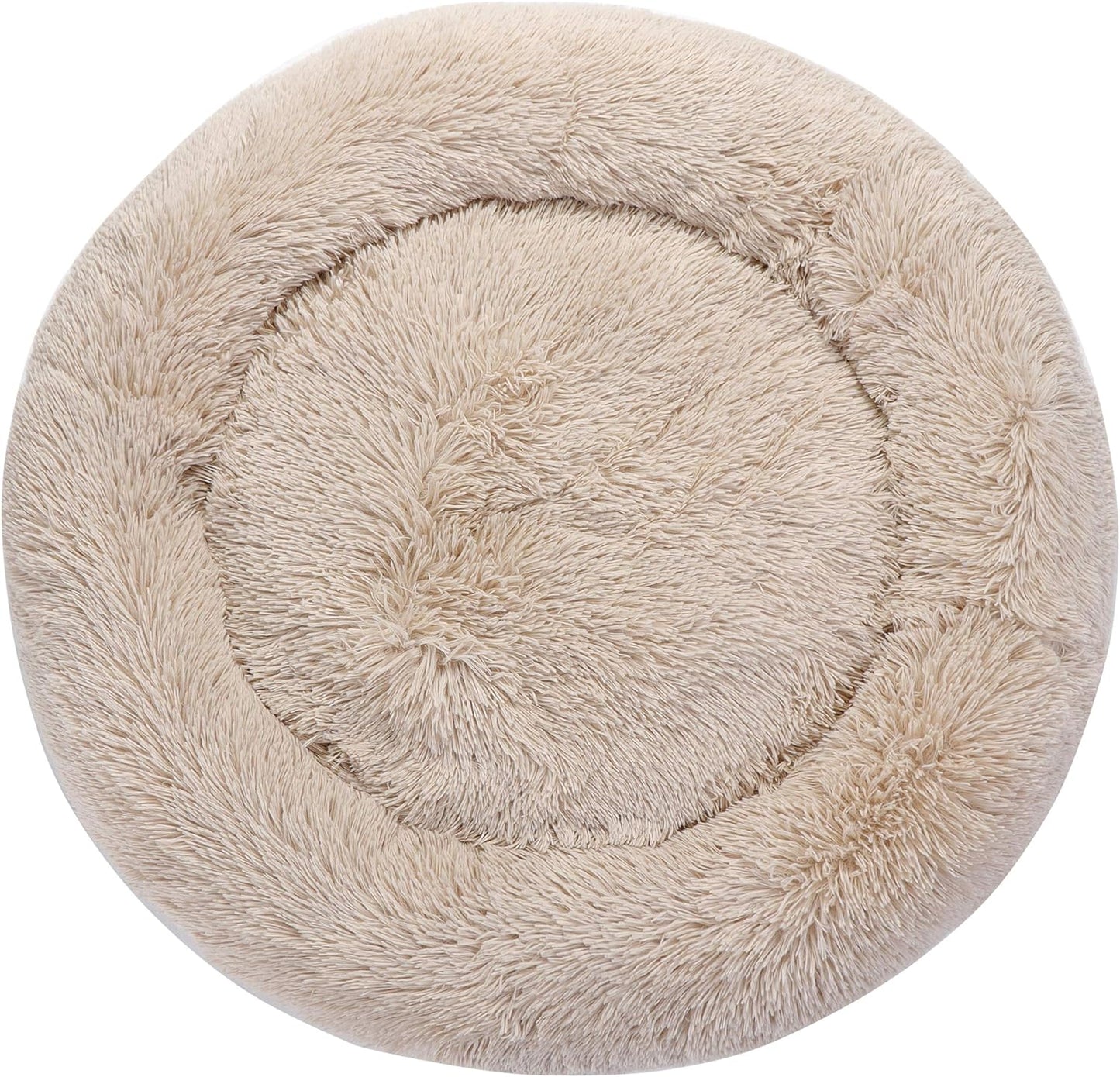 Donut Dog Bed Calming Ultra Soft Shag Faux Fur Dog Bed Comfortable Donut Cuddler for Dogs and Cats,Self-Warming and Washable (30Inches, Beige)