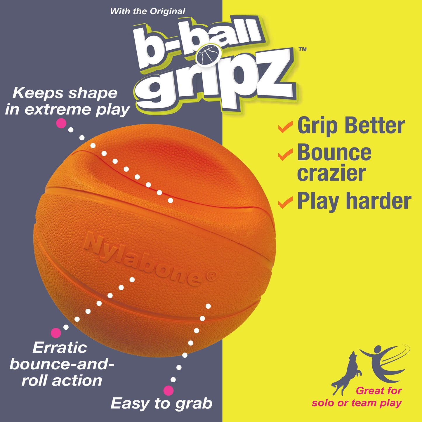 Professional Title: "Medium/Wolf Power Play Dog Basketball with B-Ball Gripz - Suitable for Dogs up to 35 Lbs, 4.5 Inch (1 Count)"