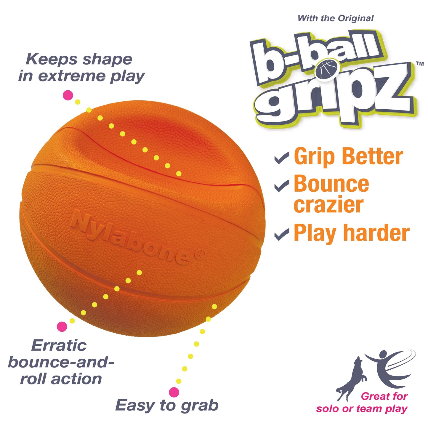 Professional Title: "Medium/Wolf Power Play Dog Basketball with B-Ball Gripz - Suitable for Dogs up to 35 Lbs, 4.5 Inch (1 Count)"