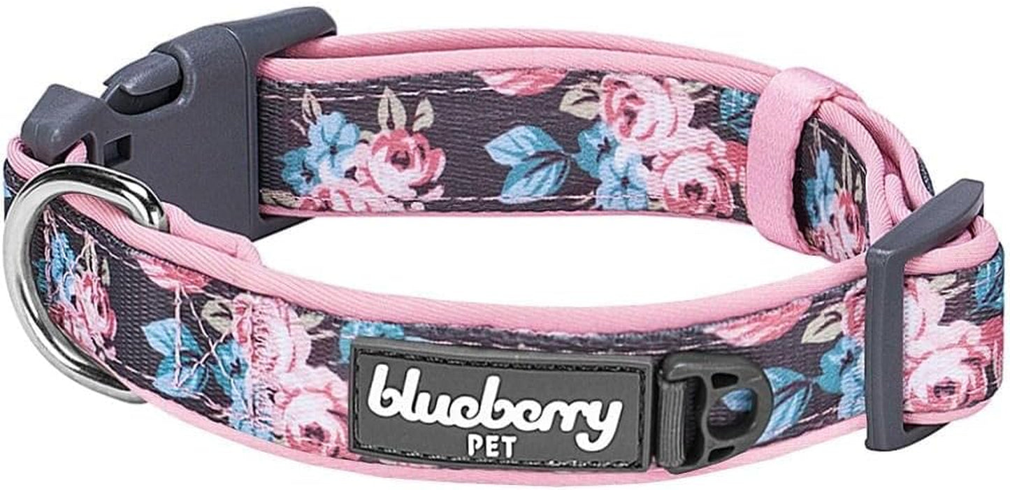 6 Patterns Soft & Comfy Welcoming Spring Rose Flower Prints Girly Padded Dog Collar, Medium, Neck 14.5"-20", Adjustable Collars for Dogs