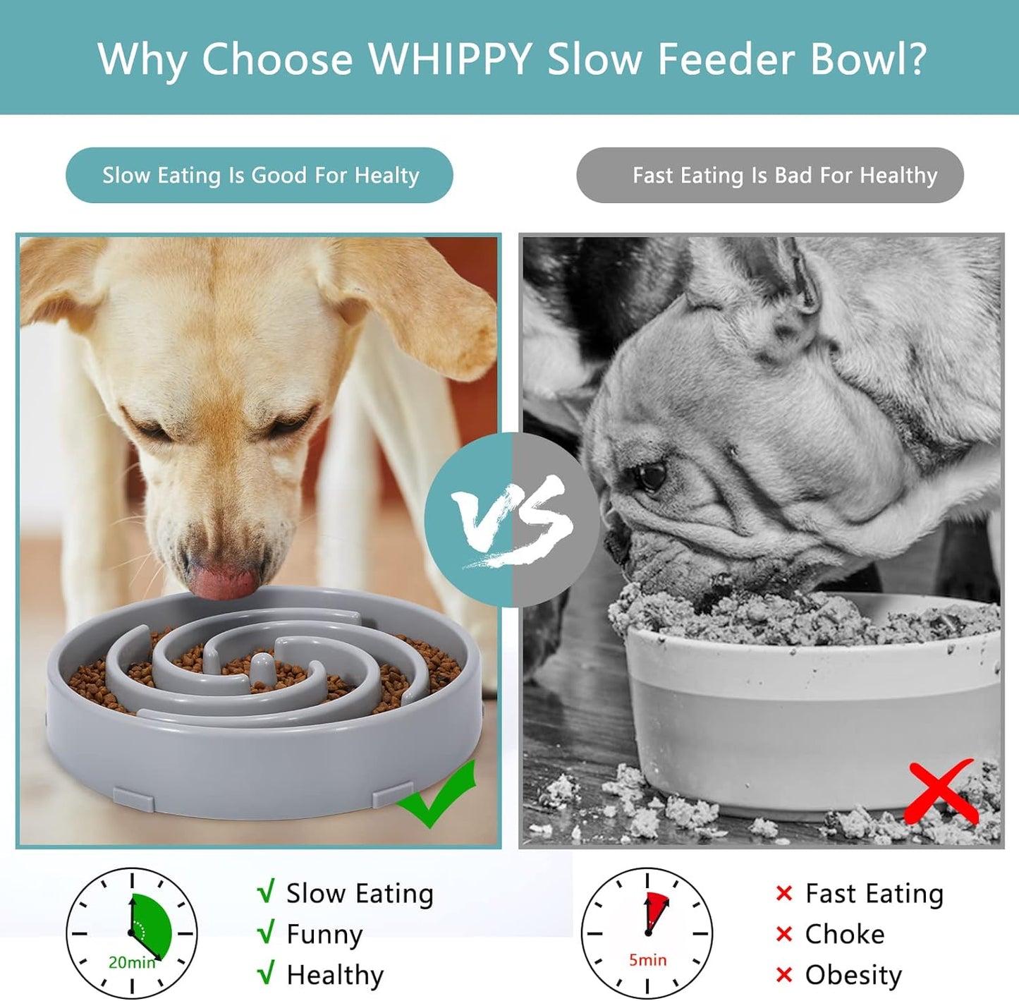 Large Dog Slow Feeder Bowl for Healthy and Interactive Food Feeding - Non-Slip Maze Design