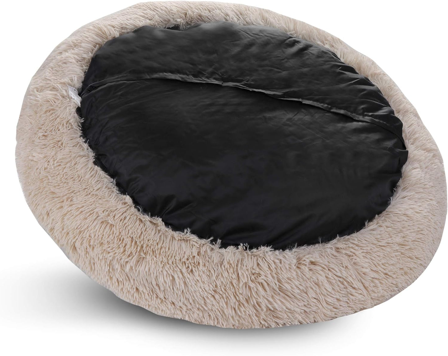 Donut Dog Bed Calming Ultra Soft Shag Faux Fur Dog Bed Comfortable Donut Cuddler for Dogs and Cats,Self-Warming and Washable (30Inches, Beige)