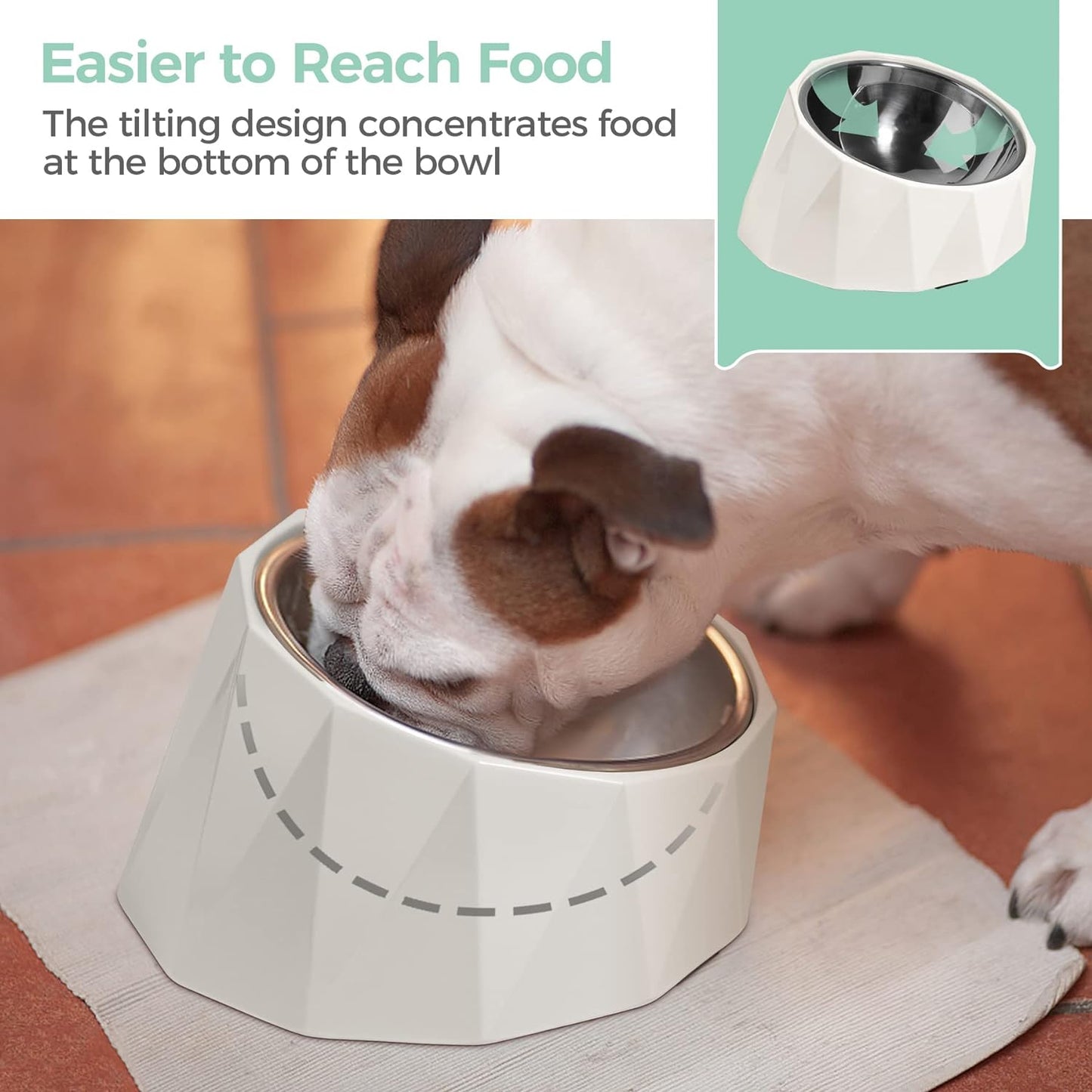 Slanted Dog Bowl for Medium Size Dogs, Tilted Dog Bowls Pet Dishes with Detachable Elevated Stand for Small Medium Dogs and Large Cats, Non-Skid, Non-Slip, Easier to Reach Food, M/2.5Cup, White