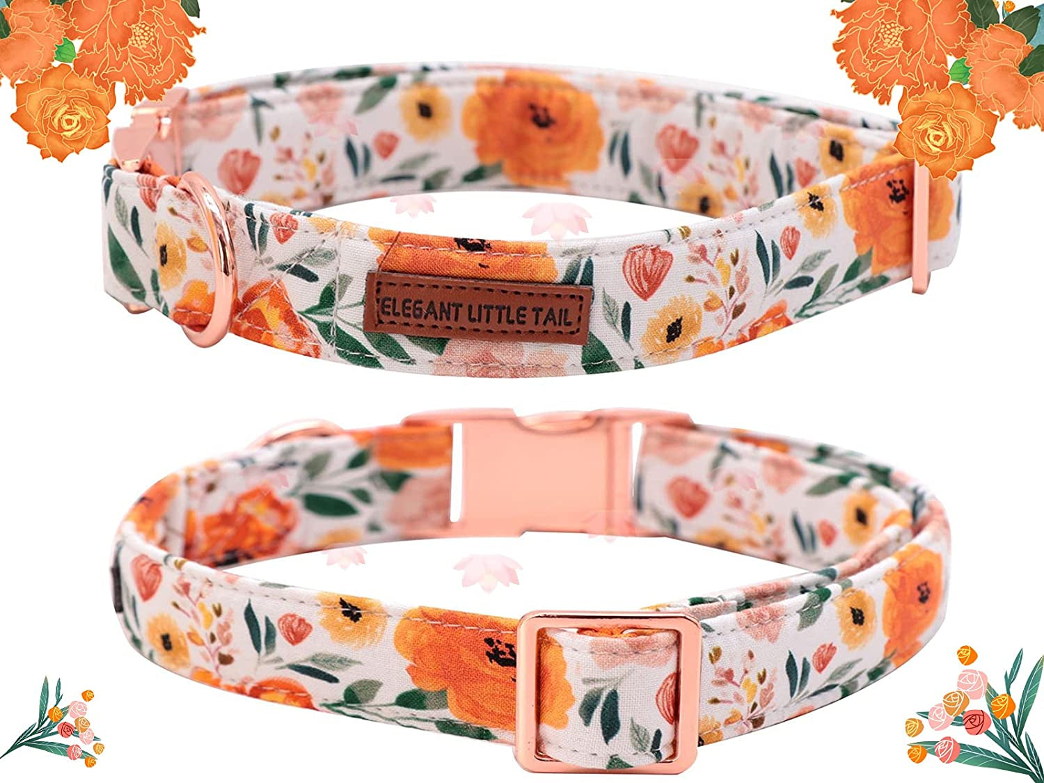 Floral Dog Collar with Bow, Comfotable Dog Bowtie, Bowtie Dog Collar Adjustable Girl Dog Collars for Small Medium Large Dogs and Cats