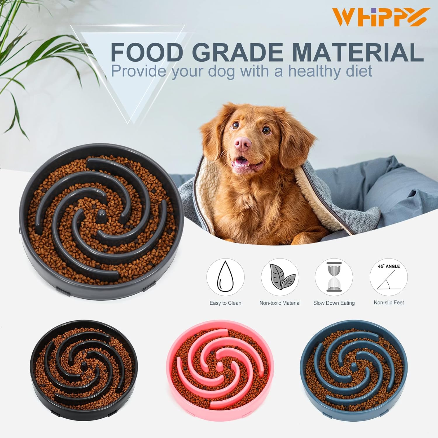 Large Dog Slow Feeder Bowl for Healthy and Interactive Food Feeding - Non-Slip Maze Design