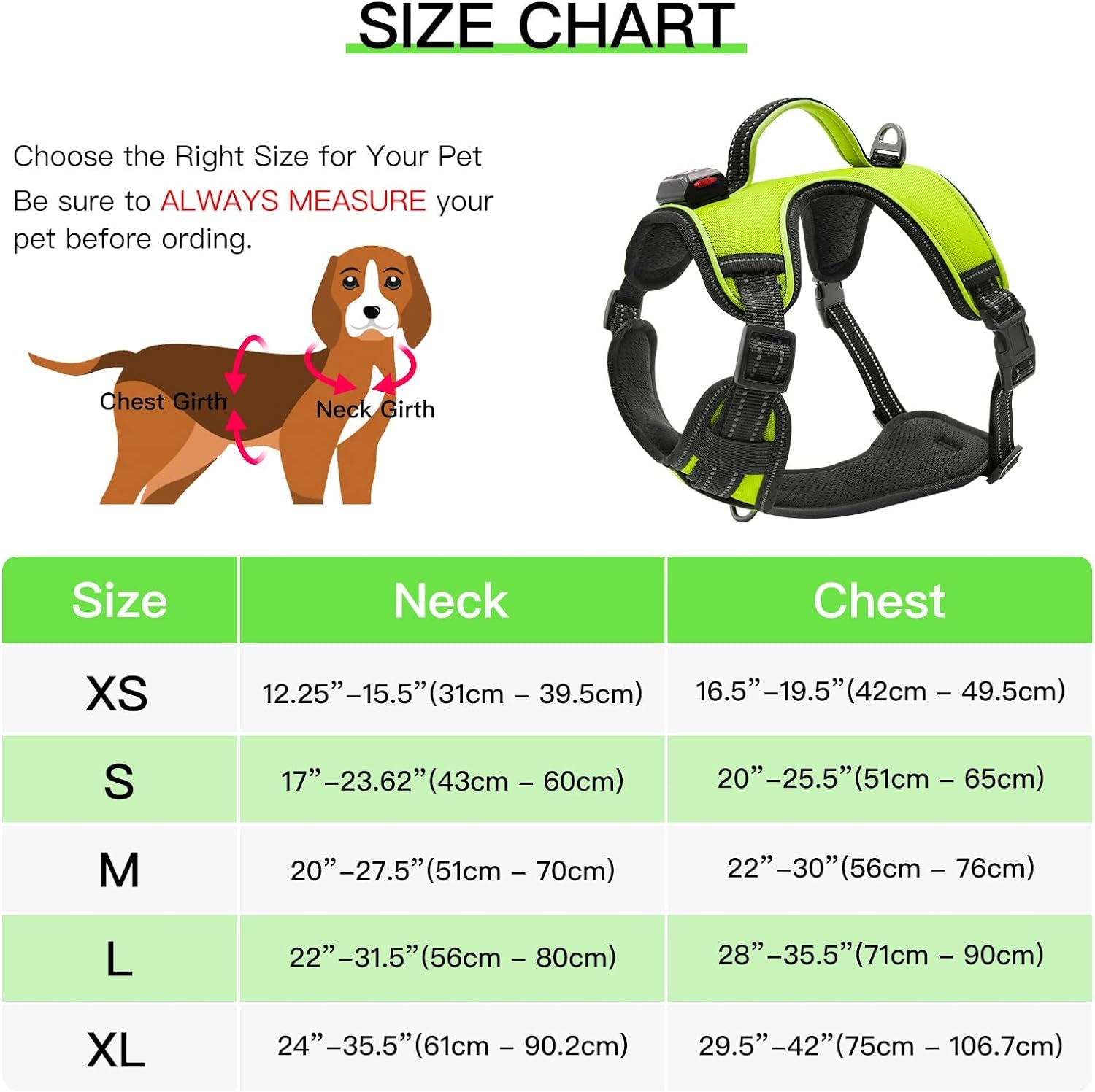 LED Dog Harness- Durable Light up Dog Harness, Reflective Dog Harness Light, Adjustable LED Dog Coat for Small, Medium and Large Dogs (Medium, Green)