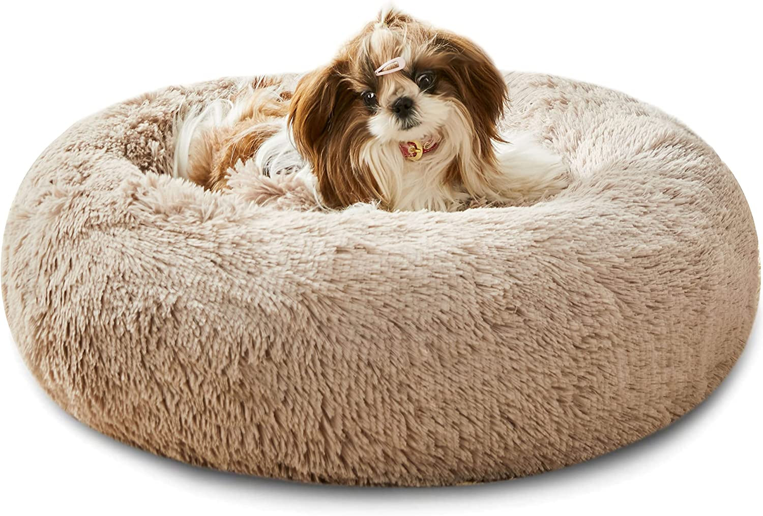 Professional Title: ```Western Home Faux Fur Pet Bed - Calming Anti-Anxiety Donut Cuddler for Small, Medium, and Large Pets - Round Warm Washable Bed (20", Brown)```