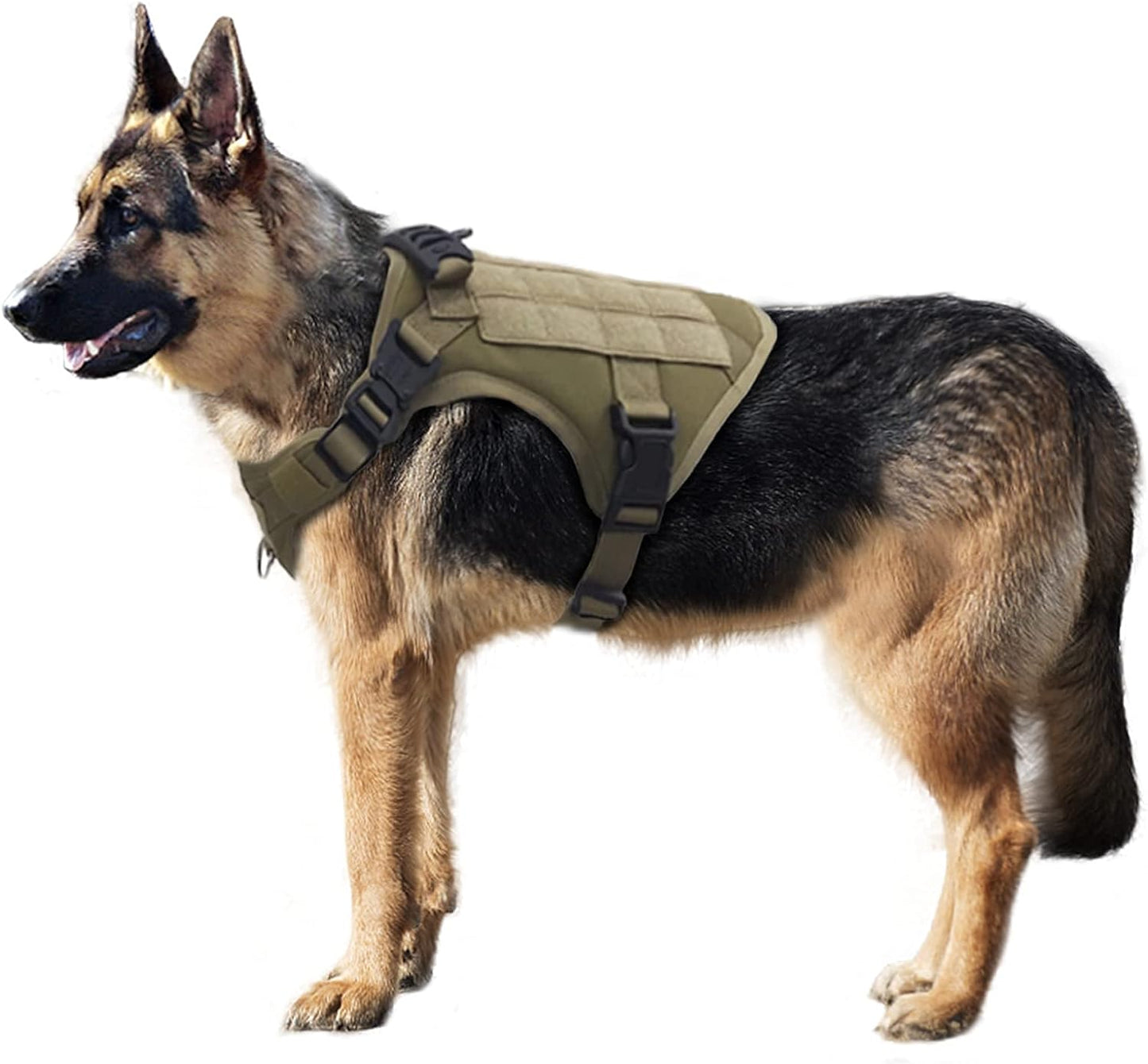 Tactical Dog Harness with Buckle, Dog Walking Training Vest with Handle,No Pulling Front Leash Clip,Hook and Loop Panel for Dog Patch (S , Brown)