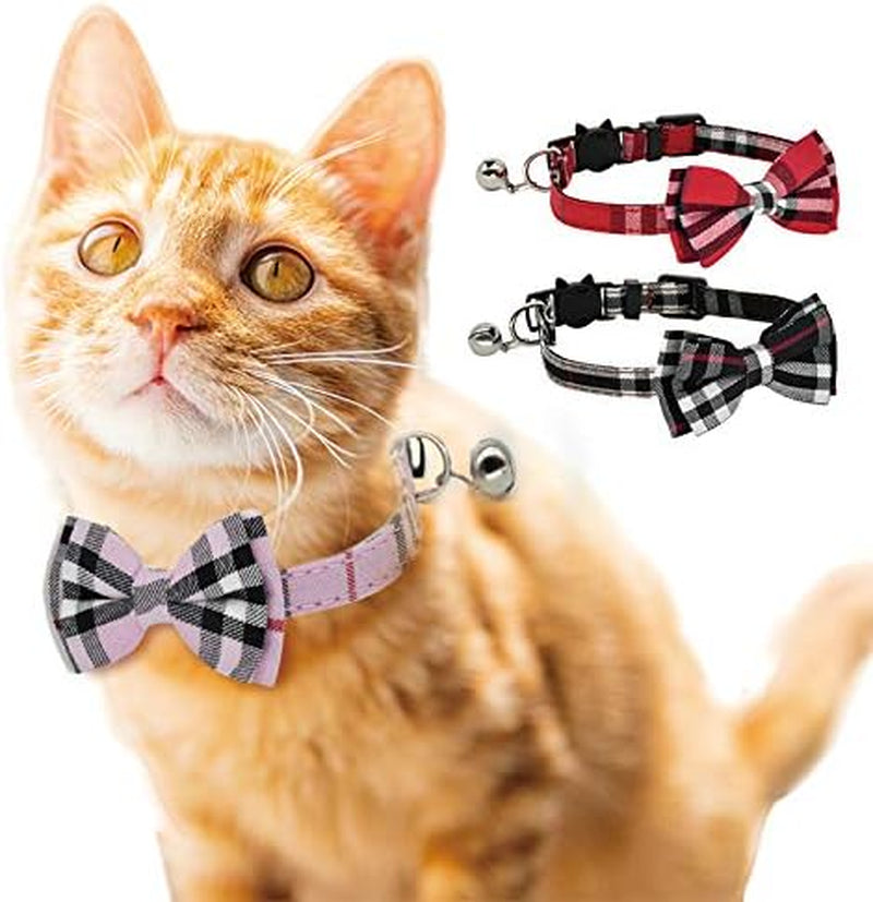 2 Pack/Set Cat Collar Breakaway with Cute  and Bell for Kitty and Some Puppies, Adjustable from 7.8-10.5 Inch (Black+Red)