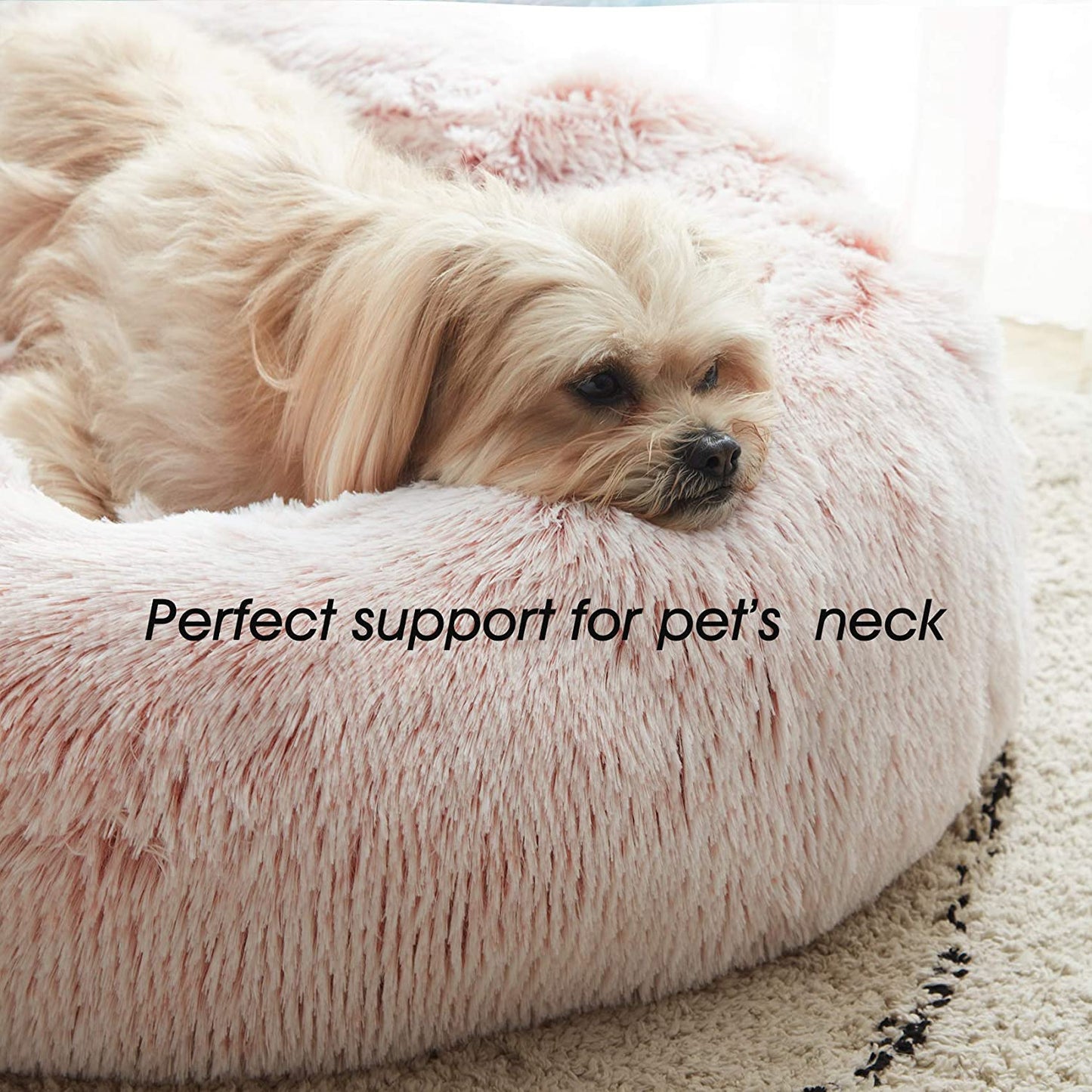 Calming Dog & Cat Bed, Anti-Anxiety Donut Cuddler Warming Cozy Soft round Bed, Fluffy Faux Fur Plush Cushion Bed for Small Medium Dogs and Cats