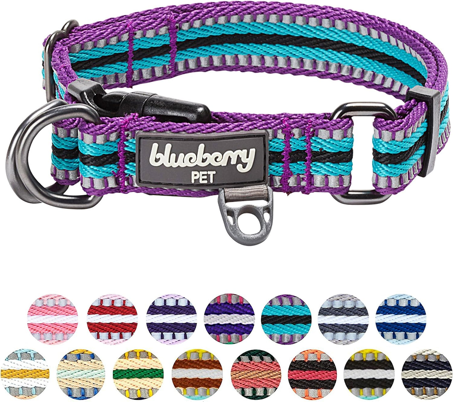 3M Reflective Dog Collars | Adjustable Dog Collar W/Multi-Colored Stripe - Violet and River Blue | Nylon Pet Collars for Dogs & Refflective Dog Collar for Small Dogs