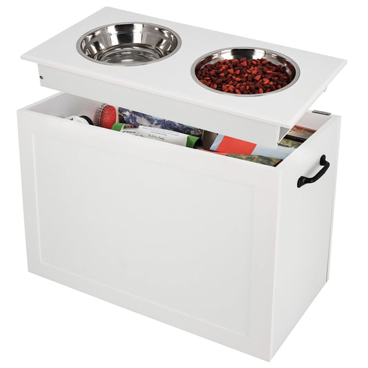 Elevated Dog Bowl with Storage - Raised Dog Bowl Stand Large Feeder Station