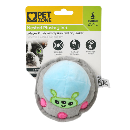 Alien Flying Saucer 3 in 1 Plush Squeaky Dog Toys for Small Dogs