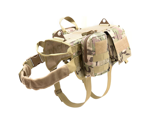 Dog Tactical Harness with 3 Detachable Pouches Camouflage Size M