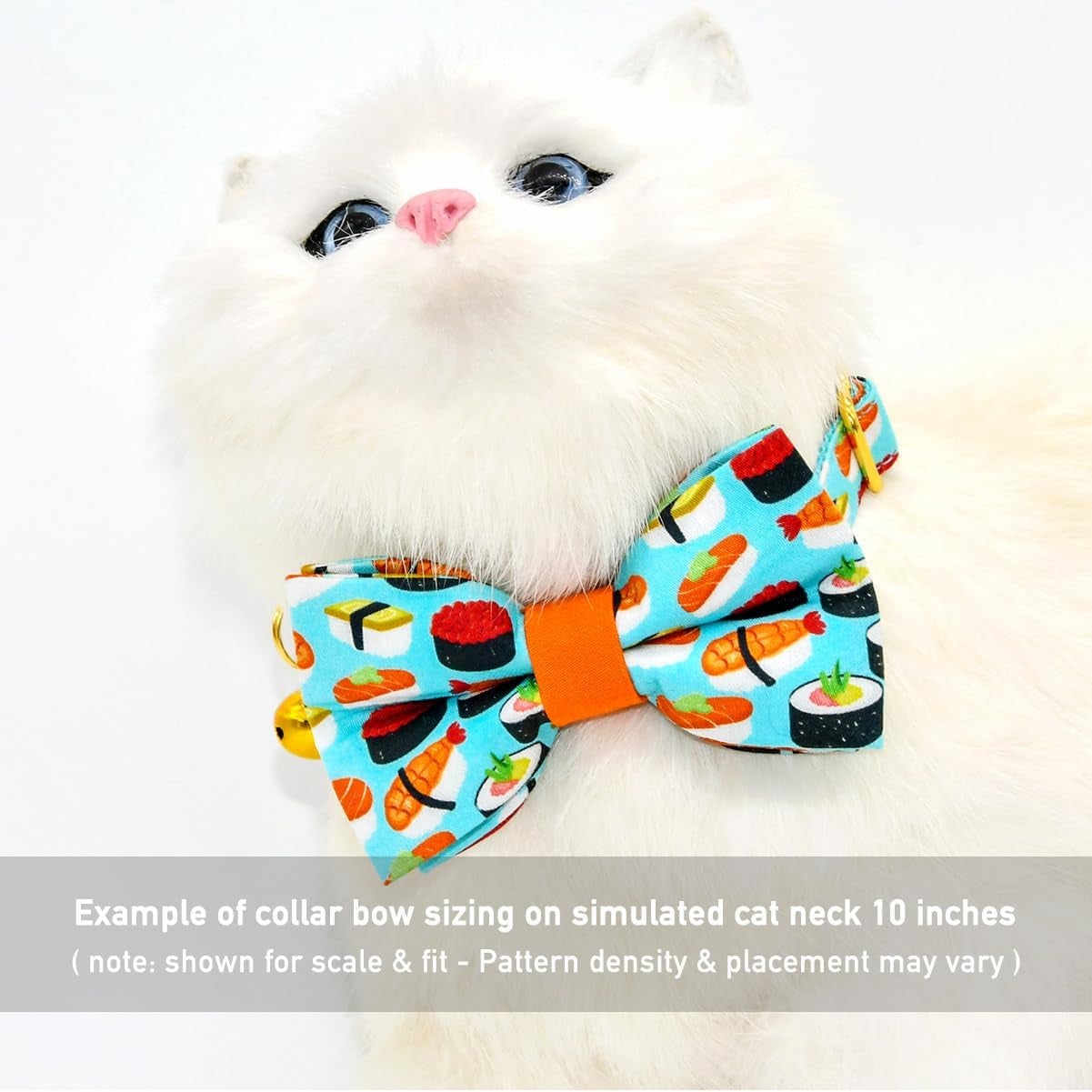 Sushi Cat Collar Bow Tie, Breakaway Safety Plastic Buckle, Bowtie Collar for Kitten (6"-10")