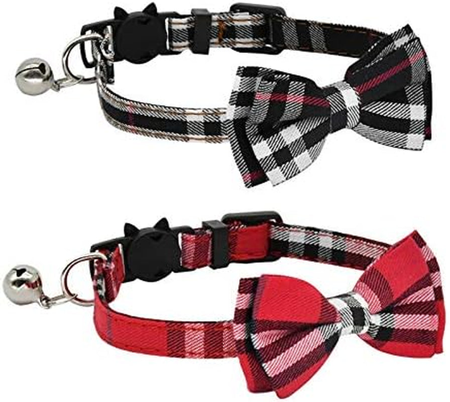 2 Pack/Set Cat Collar Breakaway with Cute  and Bell for Kitty and Some Puppies, Adjustable from 7.8-10.5 Inch (Black+Red)