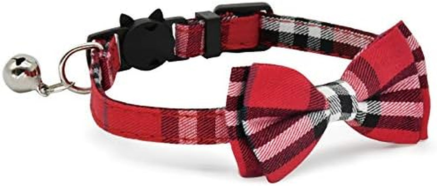 2 Pack/Set Cat Collar Breakaway with Cute  and Bell for Kitty and Some Puppies, Adjustable from 7.8-10.5 Inch (Black+Red)