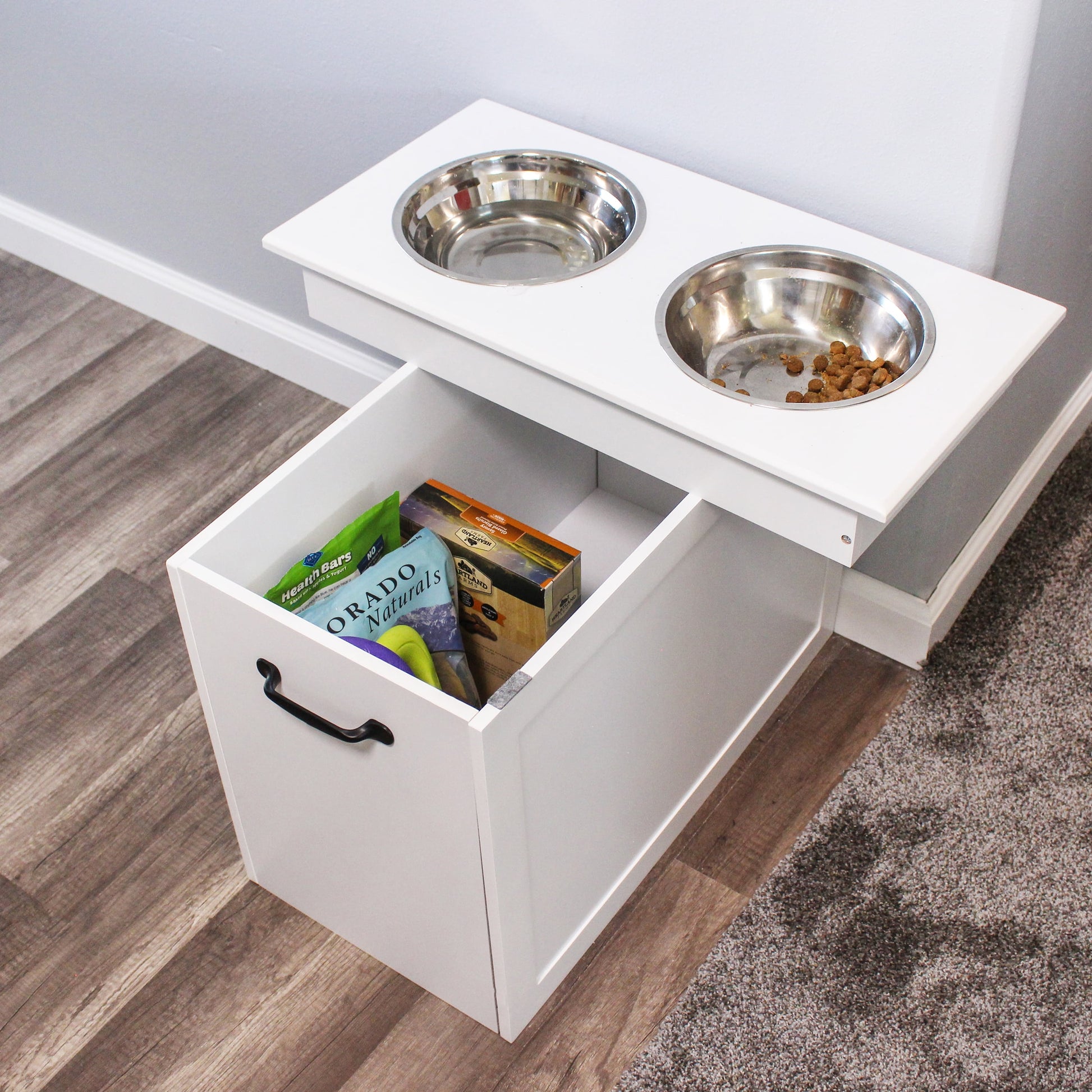 Elevated Dog Bowl with Storage - Raised Dog Bowl Stand Large Feeder Station