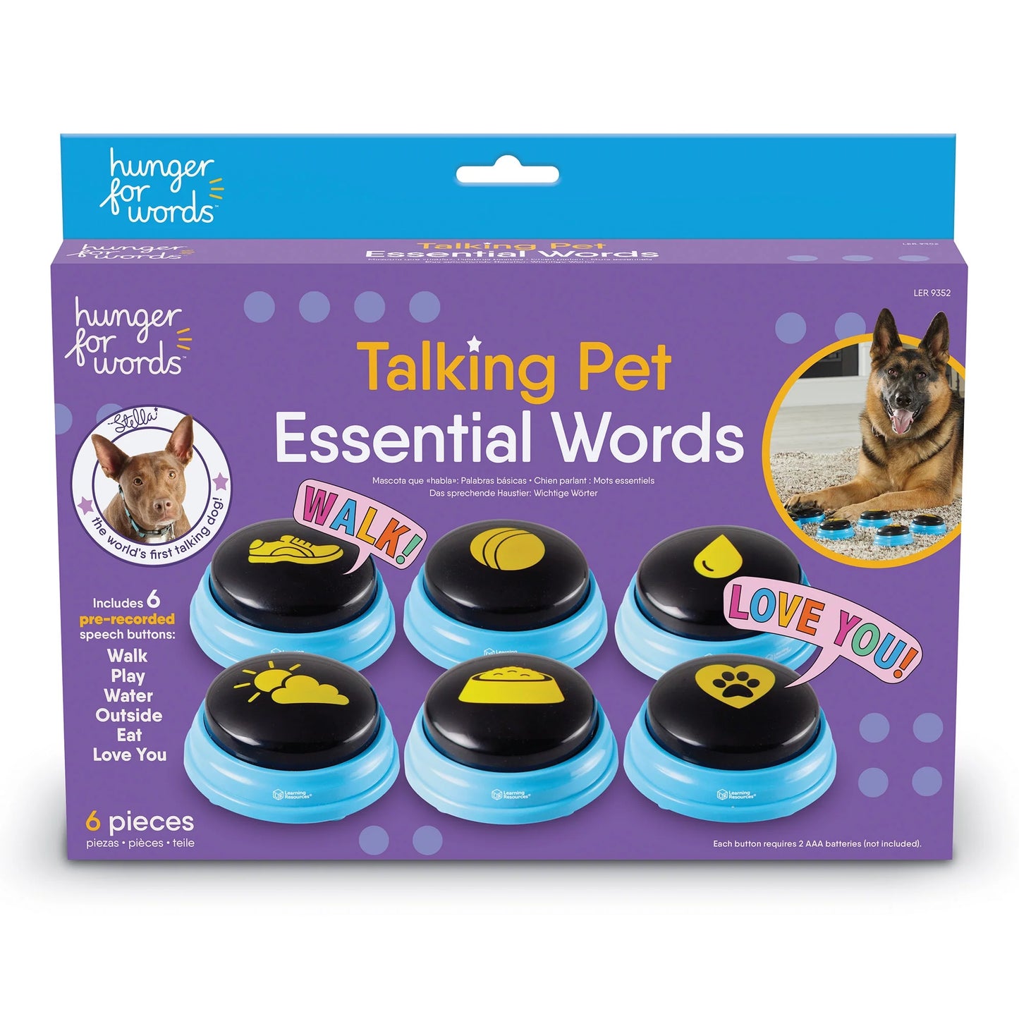 Talking Pet Essential Words 6-Piece Buttons for Dog Communication, Dog Toys