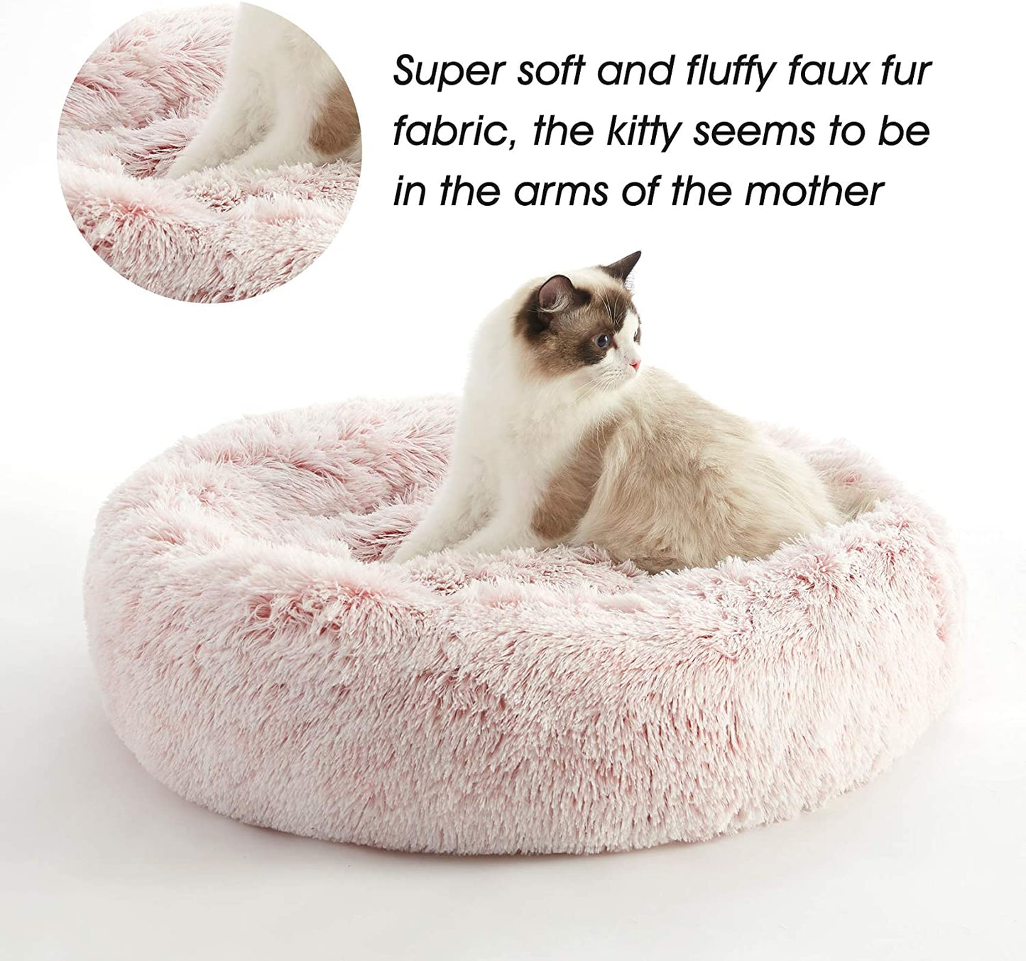 Calming Dog & Cat Bed, Anti-Anxiety Donut Cuddler Warming Cozy Soft round Bed, Fluffy Faux Fur Plush Cushion Bed for Small Medium Dogs and Cats