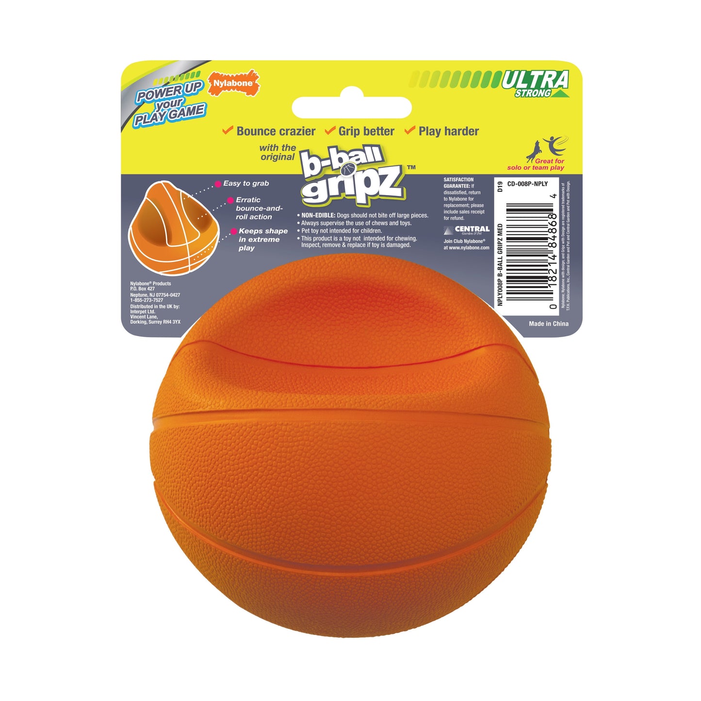 Professional Title: "Medium/Wolf Power Play Dog Basketball with B-Ball Gripz - Suitable for Dogs up to 35 Lbs, 4.5 Inch (1 Count)"