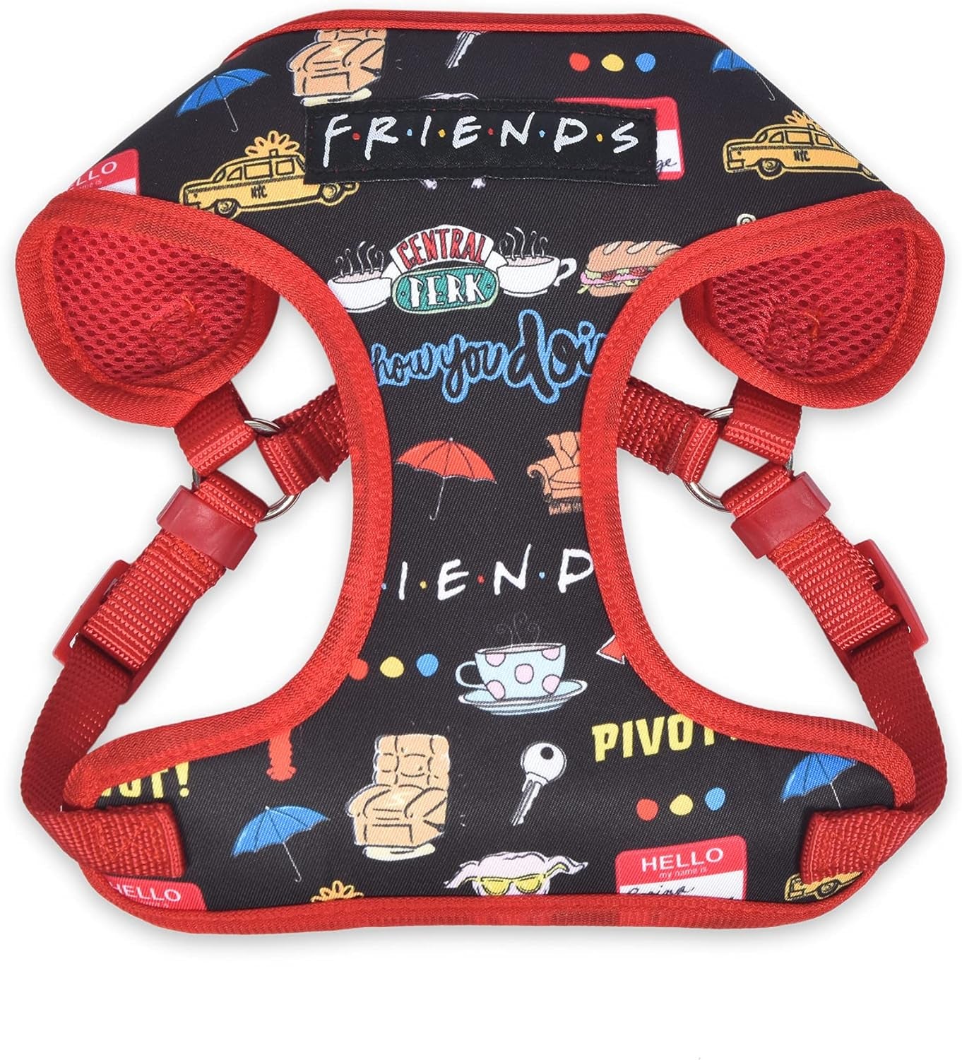 Iconic Graphics Dog Harness for Small Dogs, Small (S) | Black Small Dog Harness, No Pull Dog Harness with D-Ring | Machine Washable Friends Merch for Dogs from Friends TV Show