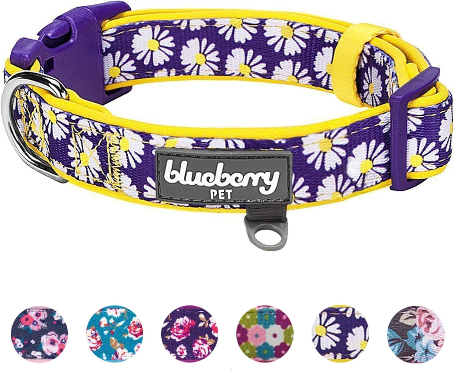 5 Patterns Soft & Comfy Loving Daisy Prints Padded Adjustable Dog Collar, Small, Neck 12"-16"