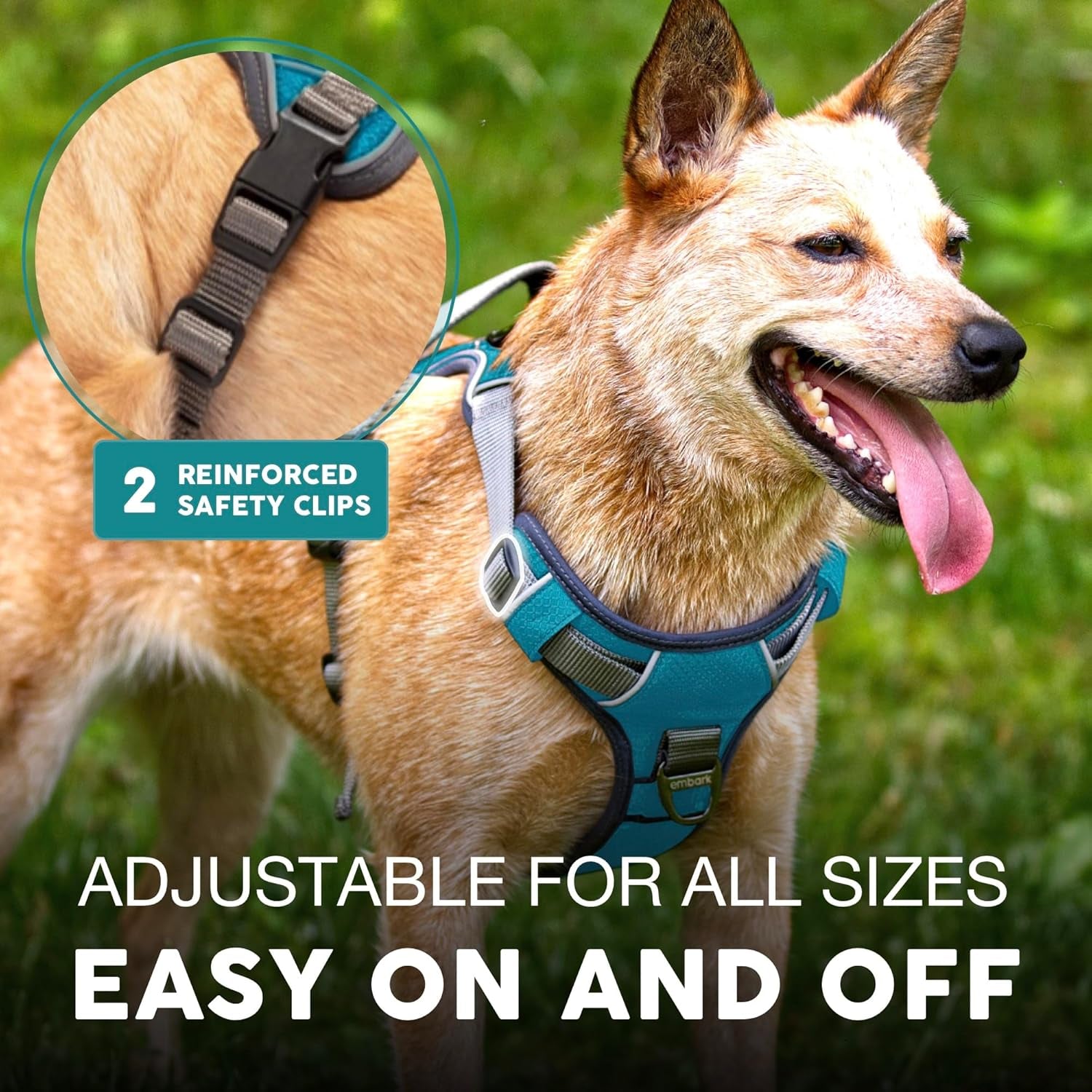 Embark Adventure Dog Harness, No-Pull Reflective Trim Dog Harness for Small, Medium & Large Dogs - Military Grade Nylon, 2 Leash Clips & Gel Lined Handle. Soft & Padded Puppy Dog Vest for Any Breed