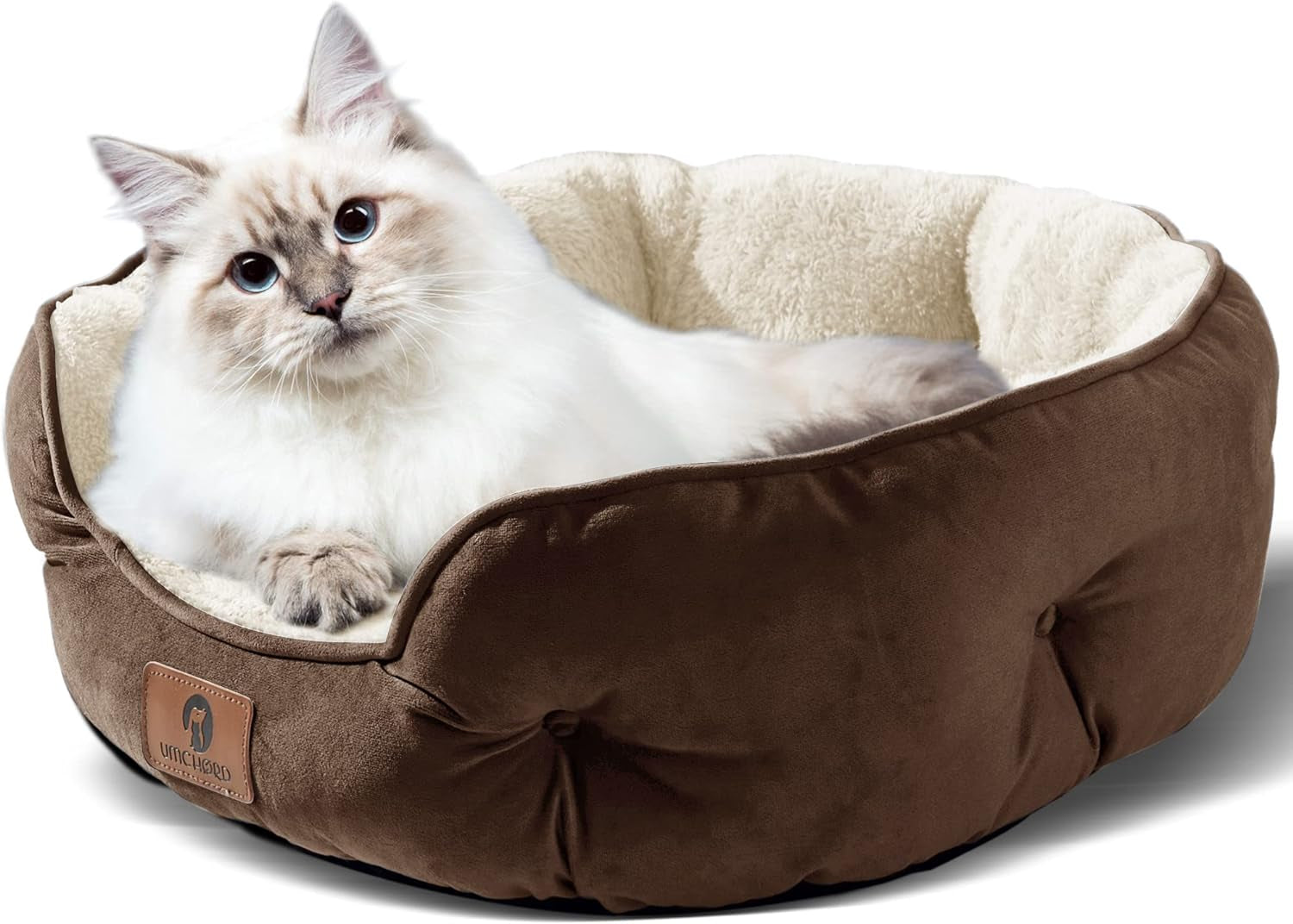 Pet Bed for Small Dogs - Extra Soft, Machine Washable, Anti-Slip Bottom - Brown, 20 Inches