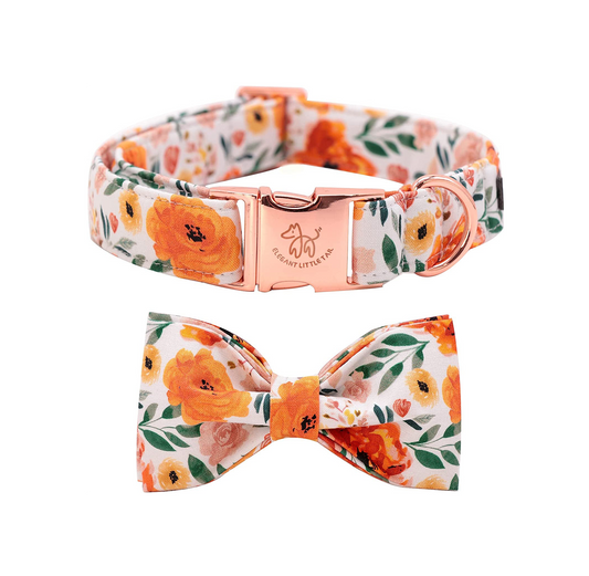 Floral Dog Collar with Bow, Comfotable Dog Bowtie, Bowtie Dog Collar Adjustable Girl Dog Collars for Small Medium Large Dogs and Cats