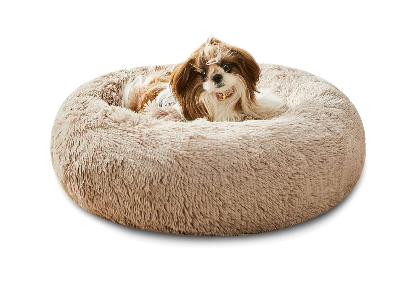 Professional Title: ```Western Home Faux Fur Pet Bed - Calming Anti-Anxiety Donut Cuddler for Small, Medium, and Large Pets - Round Warm Washable Bed (20", Brown)```